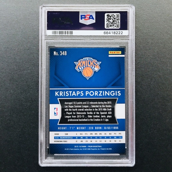 Kristaps Porzingis RC - 2015-16 Panini Prizm #348 PSA 8 - Picture 2 of 3